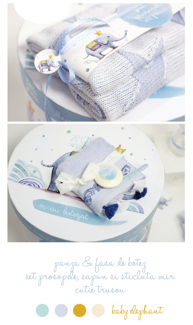 Trusou de botez cu elefanti si broderie pentru baieti, Bebe Elefant 11